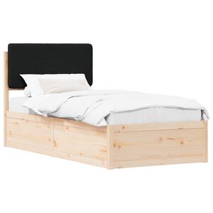 vidaXL S&auml;ngram med Kl&auml;dd Huvudgavel Svart 100 x 200 cm Massiv furu