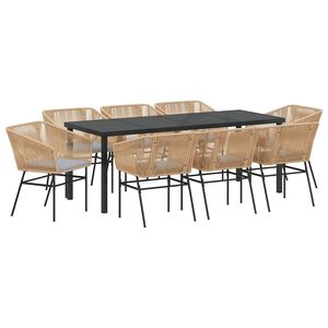vidaXL Tr&auml;dg&aring;rdsm&ouml;belset med kudde 9 pcs Brun Pulverlackerat st&aring;l