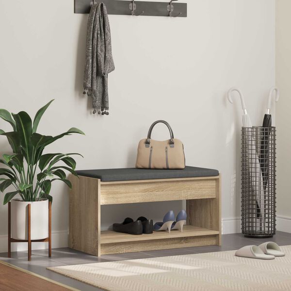 vidaXL Hallb&auml;nk Sonoma-ek 83 x 38 x 45 cm Konstruerat Tr&auml; och Tyg