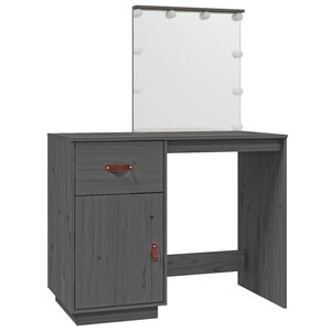 vidaXL Sminkbord med LED gr&aring; 95x50x133,5 cm massiv furu