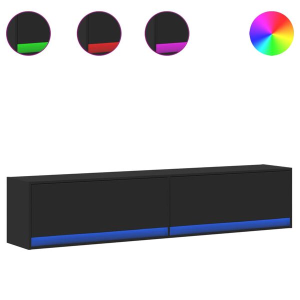 vidaXL Väggmonterad tv-bänk LEDs svart 180x31x38 cm