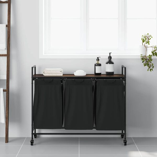 vidaXL Tv&auml;ttkorg 3 fack med hjul brun ek