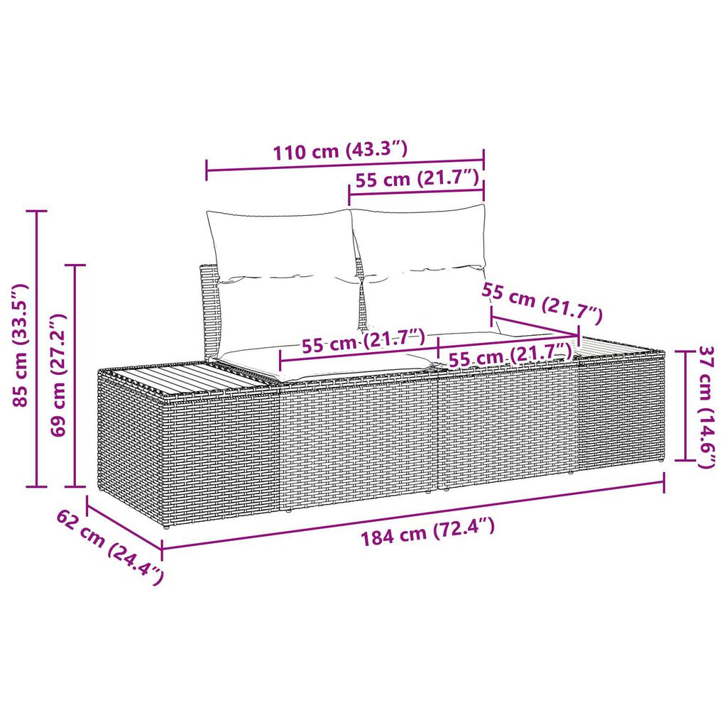 vidaXL Trädgårdsoffset med kudde 6 pcs Grå Poly rattan