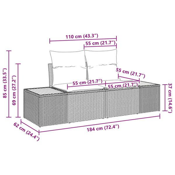 vidaXL Trädgårdsoffset med kudde 6 pcs Grå Poly rattan