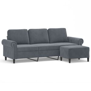 vidaXL 3-sitssoffa med fotpall m&ouml;rkgr&aring; 180 cm sammet