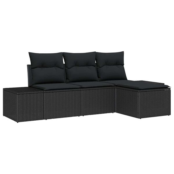 vidaXL Tr&auml;dg&aring;rdsoffset 4 pcs Svart Poly Rattan och Pulverlackerad St&aring;l