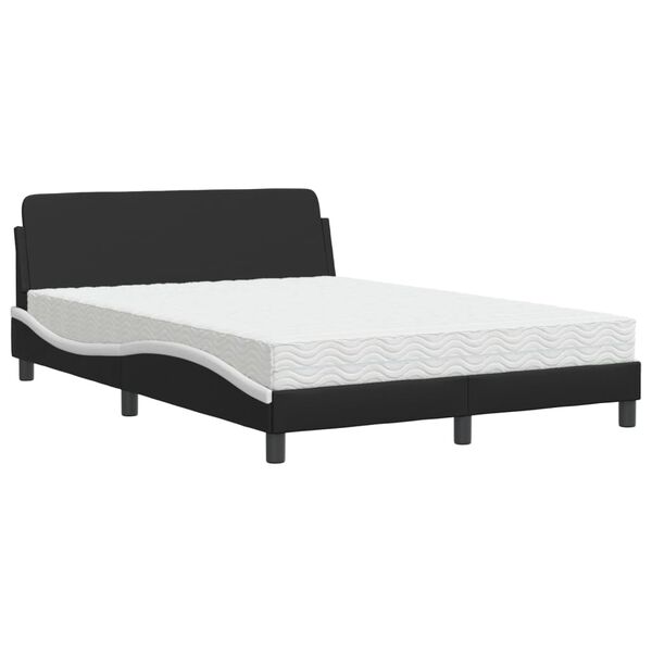 vidaXL Bed with Mattress "Dover" Black and White 140x200 cm Faux Leather