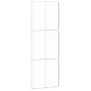 vidaXL Skjutd&ouml;rr vit 76x205 cm h&auml;rdat glas och aluminium