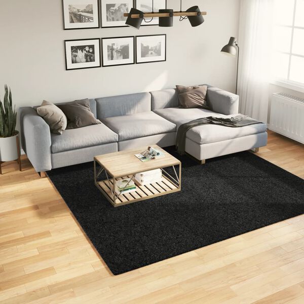 vidaXL Ryamatta PAMPLONA l&aring;ng lugg modern svart 240x240 cm