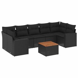 vidaXL Loungegrupp f&ouml;r tr&auml;dg&aring;rden med dynor 8 delar svart konstrotting