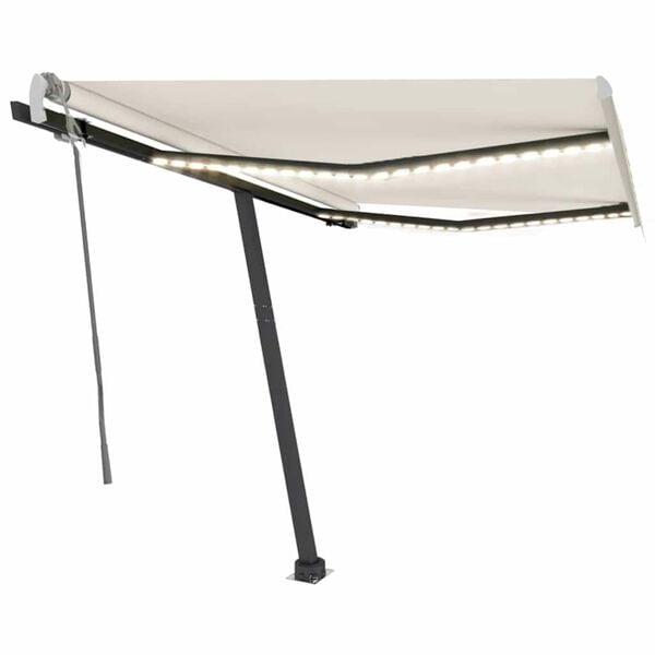 vidaXL Markis manuellt inf&auml;llbar med LED 350x250 cm gr&auml;ddvit