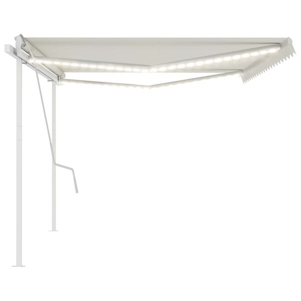vidaXL Markis manuellt inf&auml;llbar med LED 5x3,5 m gr&auml;ddvit