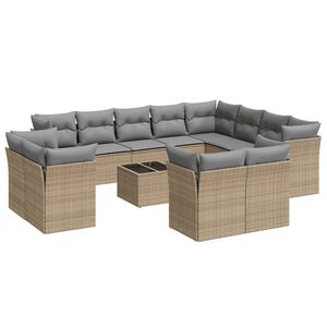 vidaXL Soffgrupp f&ouml;r tr&auml;dg&aring;rden med dynor 13 delar beige konstrotting