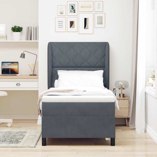 vidaXL B&auml;ddfj&auml;der med madrass M&ouml;rkgr&aring; 200 x 90 cm Polyester