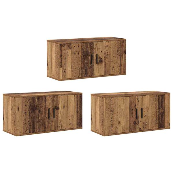 vidaXL V&auml;ggmonterad TV-byr&aring; Set 3 pcs Gammalt tr&auml; 80 x 34,5 x 40 cm