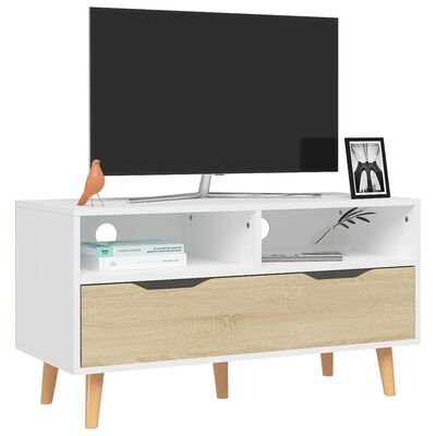 vidaXL Tv-bänk vit och sonoma-ek 90x40x48,5 cm konstruerat trä