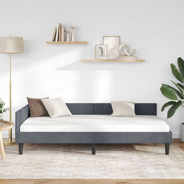 vidaXL Hörn Sängram med huvudgavel Mörkgrå 90 cm x 200 cm Sammet