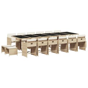 vidaXL Matgrupp f&ouml;r tr&auml;dg&aring;rden med dynor 17 delar beige konstrotting