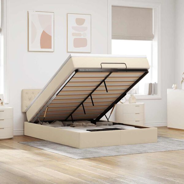 vidaXL Ottoman s&auml;ng med madrass gr&auml;ddvit 140x190 cm tyg