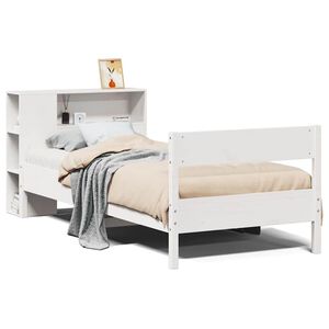 vidaXL S&auml;ng med bokhylla utan madrass vit 75x190cm massiv furu