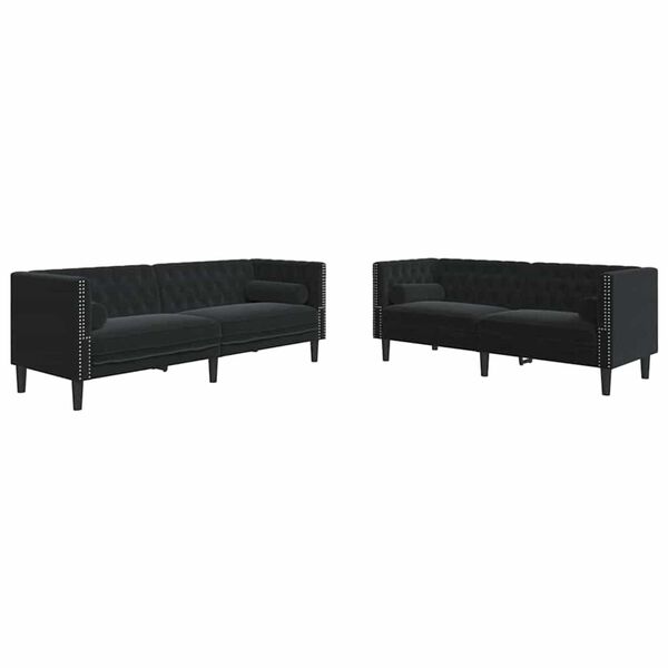 vidaXL Vardagsrumsoffa 2 pcs Svart 194 x 74,5 x 70,5 cm Sammet