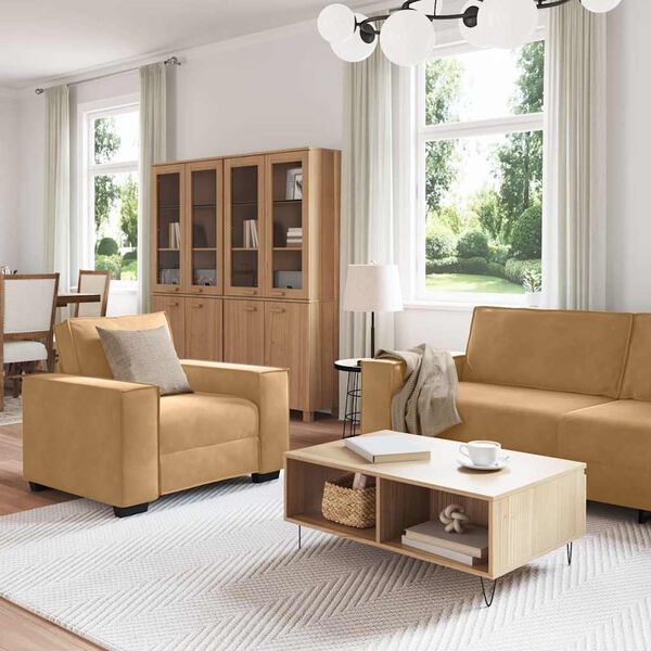 vidaXL Soffgrupp med dynor 3 delar brun sammet