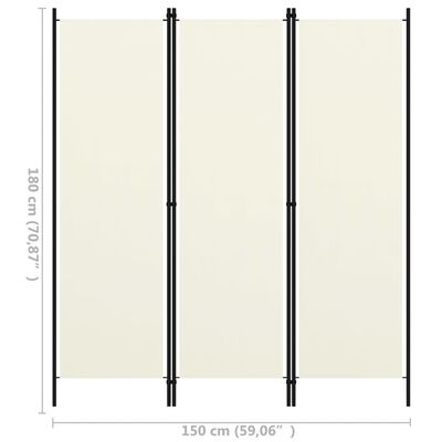 vidaXL Rumsavdelare 3 paneler vit 150x180 cm