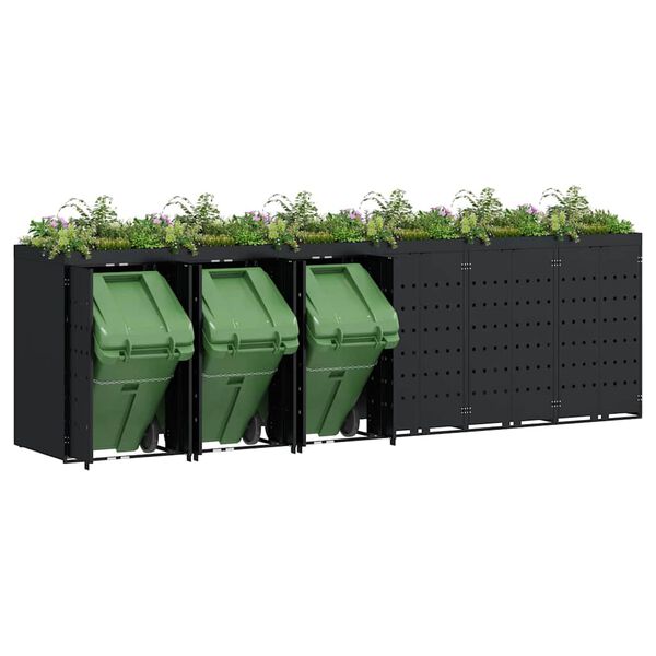 vidaXL Förvaring för 6 soptunnor Svart 408 x 77,5 x 121,5 cm