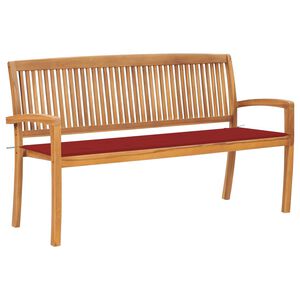 vidaXL Stapelbar tr&auml;dg&aring;rdsb&auml;nk med dyna 159 cm massiv teak