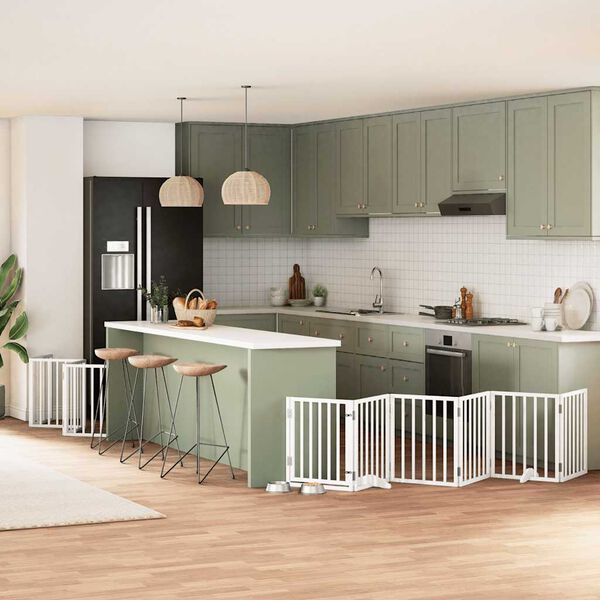 vidaXL Hundgrind med d&ouml;rr vikbar 12 paneler vit 600 cm poppel