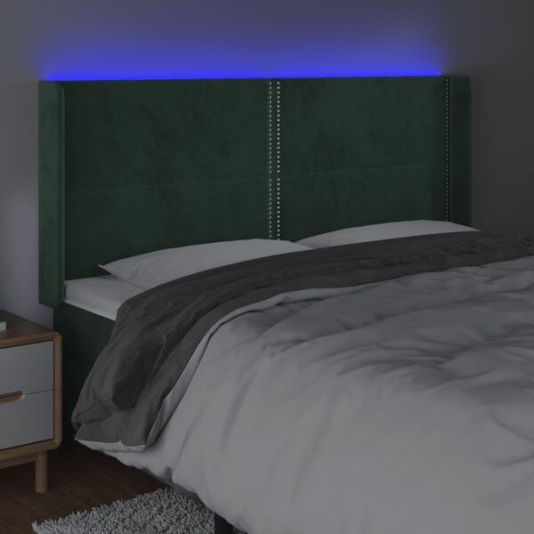 vidaXL S&auml;nggavel LED m&ouml;rkgr&ouml;n 183x16x118/128 cm sammet