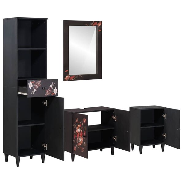 vidaXL Badrumssk&aring;psset med l&aring;da V&auml;ggmonterad 4 pcs Massivt mangotr&auml;