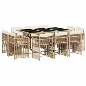 vidaXL Matgrupp f&ouml;r tr&auml;dg&aring;rden med dynor 11 delar beige konstrotting