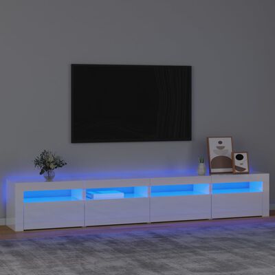 vidaXL Tv-bänk med LED-belysning vit högglans 240x35x40 cm