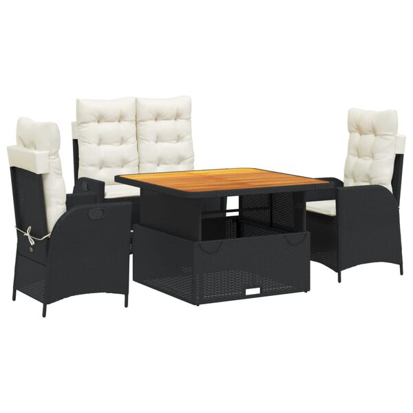 vidaXL Matgrupp f&ouml;r tr&auml;dg&aring;rden med dynor 4 delar svart konstrottning