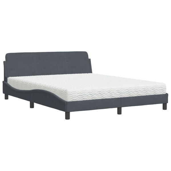 vidaXL Bed with Mattress "Dover" Dark Grey 160x200 cm Velvet