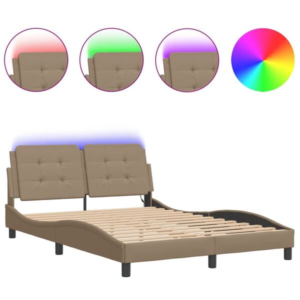 vidaXL Bed Frame with LED without Mattress "Zadar" Cappuccino 140x200 cm