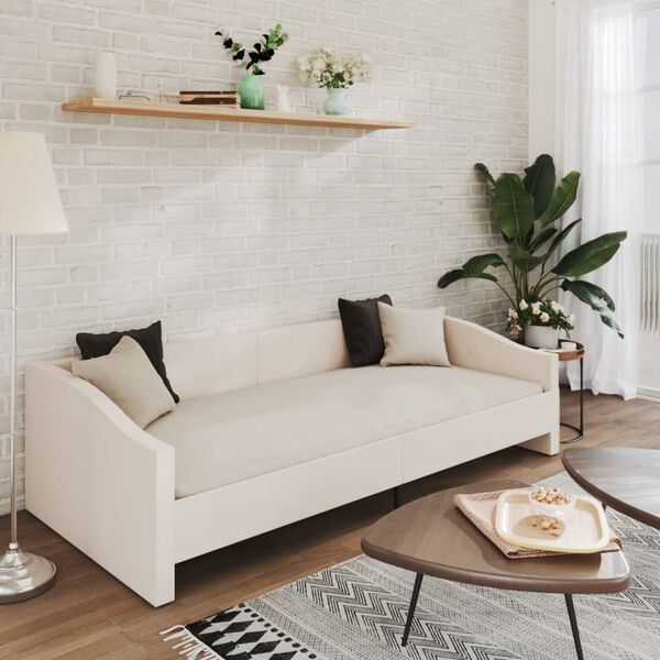 vidaXL Dagb&auml;dd med madrass USB gr&auml;ddvit tyg 90x200 cm