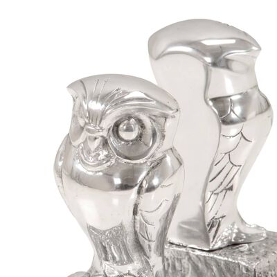 vidaXL Bokstöd med uggla 2 st massiv aluminium 13x4,5x19 cm silver