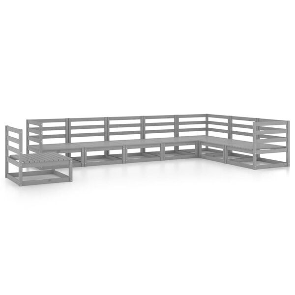 vidaXL Loungegrupp med dynor 8 delar gr&aring; massiv furu