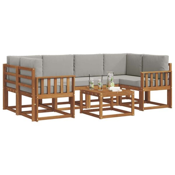 vidaXL Utomhussoffset med kudde 7 pcs Naturlig och Ljus Gr&aring;