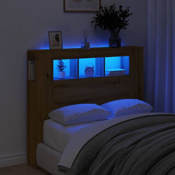 vidaXL S&auml;nggavel LED artisan ek 120x18,5x103,5 cm konstruerat tr&auml;