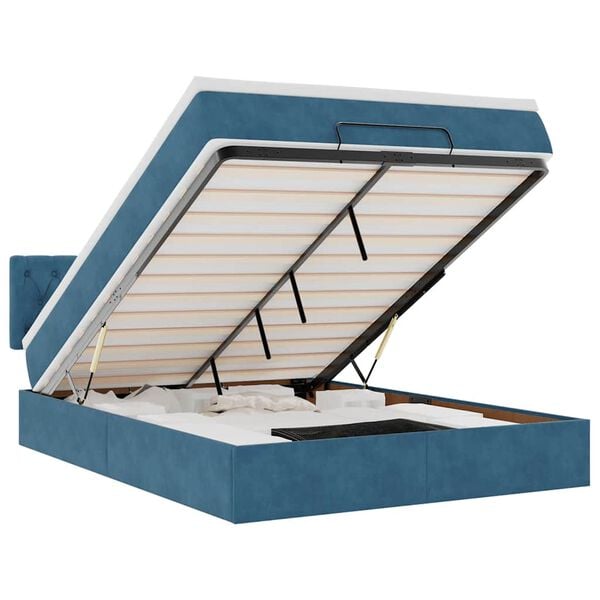 vidaXL Ottoman s&auml;ngram med madrass m&ouml;rkbl&aring; 140x200 cm sammet