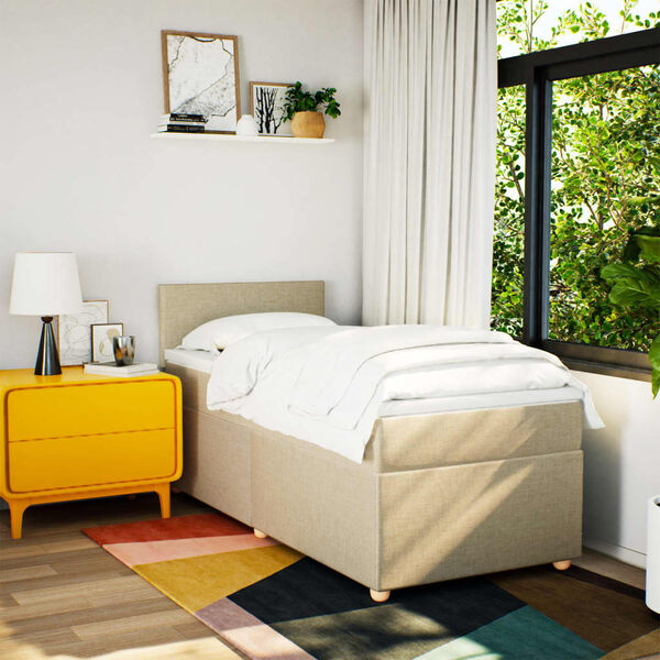 vidaXL Ramsäng med madrass gräddvit 100x200 cm tyg