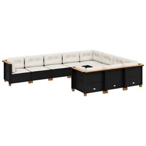 vidaXL Loungegrupp 10 delar med svarta dynor konstrotting