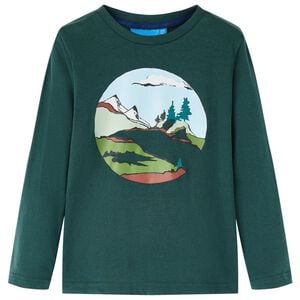 Kid's T-shirt med l&aring;nga &auml;rmar m&ouml;rkgr&ouml;n 92