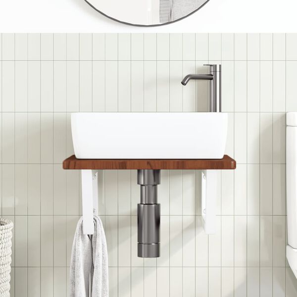 vidaXL V&auml;ggmonterad handfatshylla st&aring;l och massiv ek