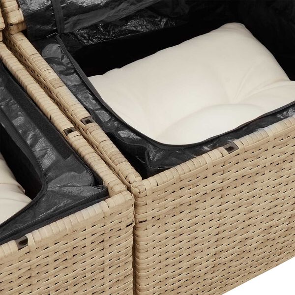 vidaXL Trädgårdsoffset med kudde 3 pcs Beige och vit Poly rattan