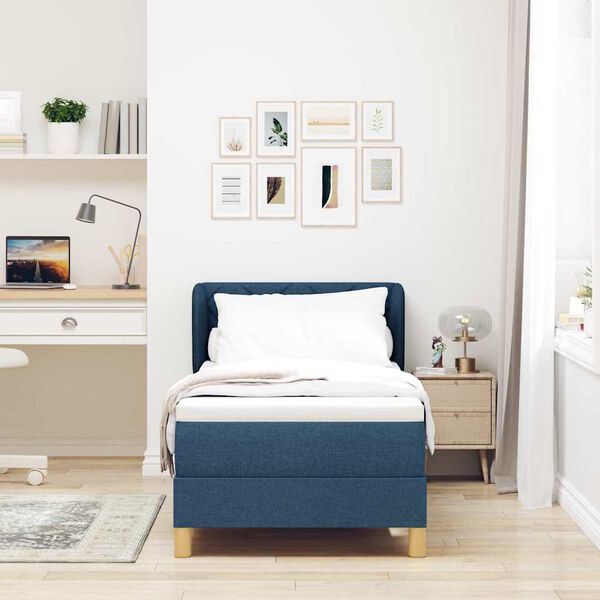 vidaXL B&auml;ddfj&auml;der med madrass med huvudgavel Bl&aring; 80 x 200 cm tyg