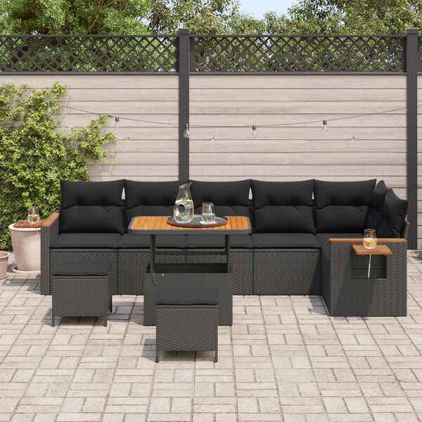 vidaXL Tr&auml;dg&aring;rdsoffset 9 pcs Svart Poly Rattan och Pulverlackerad St&aring;l